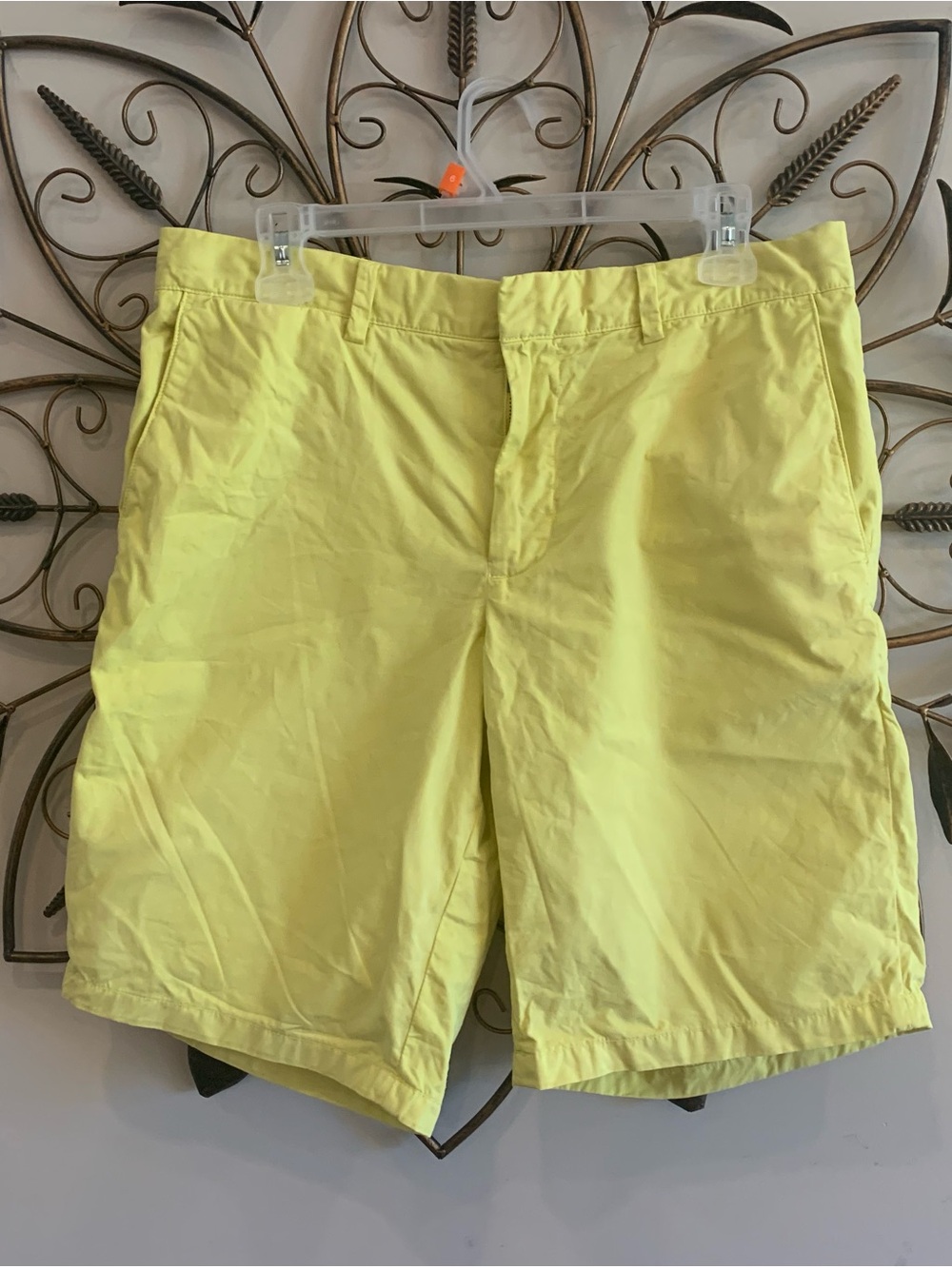 Club Monaco 100% Cotton Yellow Zipper Front Bermuda Shorts